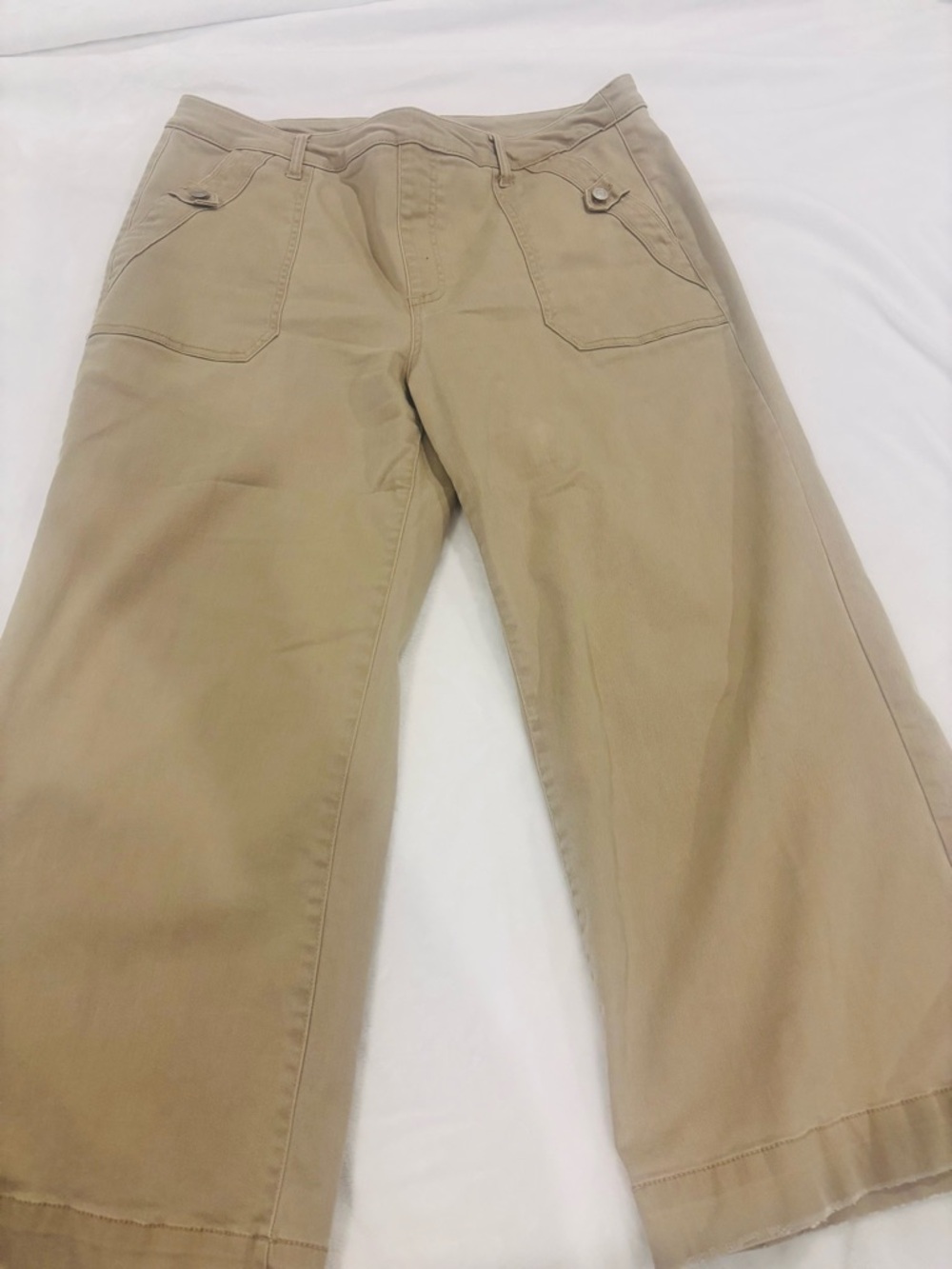 Khaki Wide-Leg Cotton Pants